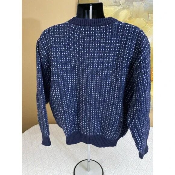 Vintage L.L Bean Blue V Neck Sweater, 100% British Wool, Size Large - Picture 9 of 16